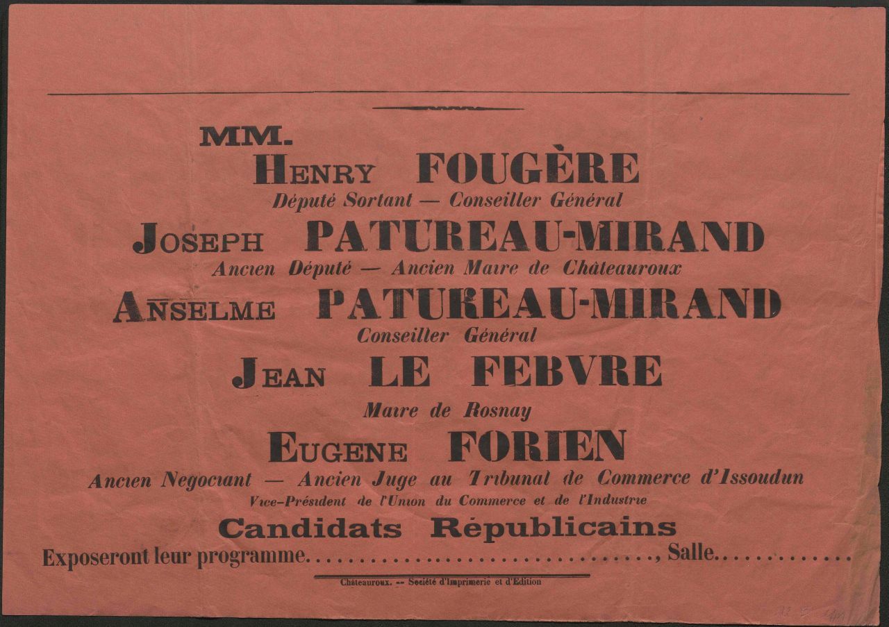 Affiche des candidats républicains lors des élections législatives de 1919.